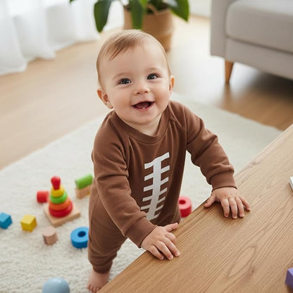 allshope Newborn Baby Boy Girl Fall Outfit Romper Sweatshirt Football Rugby Print Onesie Jumpsuit Bodysuit Infant Clothes