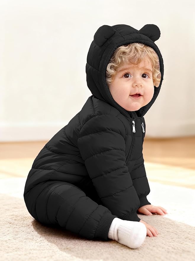 XMWEALTHY Baby Snowsuit Toddler Girl Clothes Cute Hooded Double Zipper Boys Winter Coat Unisex Romper for Infant