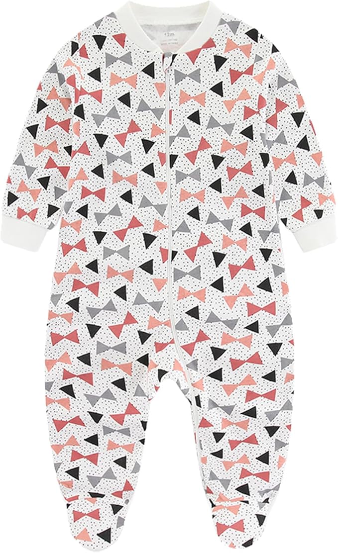 Baby Girls Boys Footed One-Piece Romper Cotton Long Sleeve Jumpsuit Zip Front Footie Romper 0-12 Month