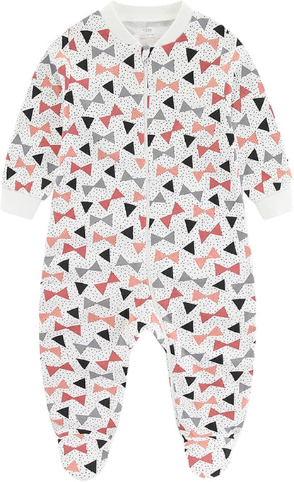 Baby Girls Boys Footed One-Piece Romper Cotton Long Sleeve Jumpsuit Zip Front Footie Romper 0-12 Month