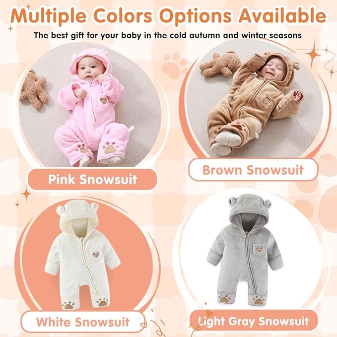 Fairy Baby Newborn Baby Bear Outfit With Fold-Over Mittens Footies Thin Fleece Romper Hooded Jumpsuit Winter Coat Girls Boys
