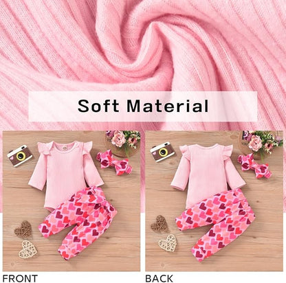 Aalizzwell Preemie Newborn Infant Baby Girls Clothes Ribbed Romper Bodysuit Pants Set Fall Winter Outfits