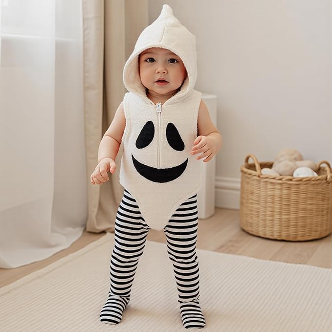 Baby Halloween Costumes Bee/Pumpkin/Ghost Costume Zipper Hooded Sleeveless Romper Stockings Infant Halloween Clothes