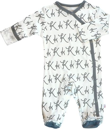 Babysoy Organic Newborn Baby Alphabet Footie Onepiece with Feet (06-12 Months, K)