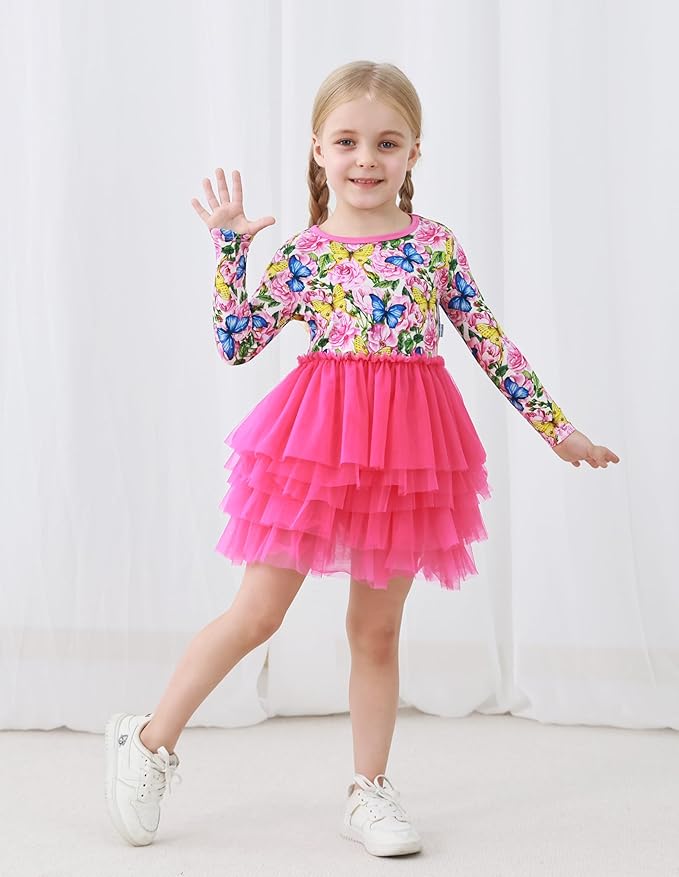 Toddler Girls Long Sleeve Nightgown Cute Little Kids Casual Dresses Viscose from Bamboo Princess Dress 2-5T