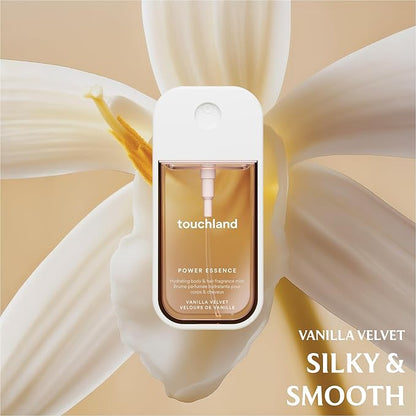 Touchland VANILLA INDULGENCE Body and Hand Mist Essentials (Vanilla Velvet Body & Hair Fragrance Mist, 2 FL. OZ. + VanillaBlossom Hydrating Hand Sanitizer Spray 1FL.OZ.), Travel Size Set