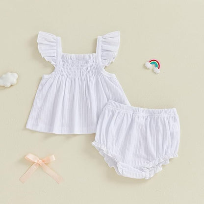 Mubineo Baby Girl Summer Clothes Cute Ruffle Tops Dress Shorts Outfits Set Infant Toddler Shrit Bloomers Princess Outfit