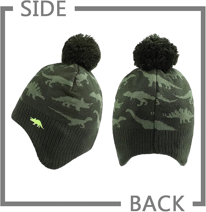 JANGANNSA Knitted Baby Hat Scarf Set Winter Warm Boys Girls Beanie Fleece Lining Toddler Kids Hats with Pompom