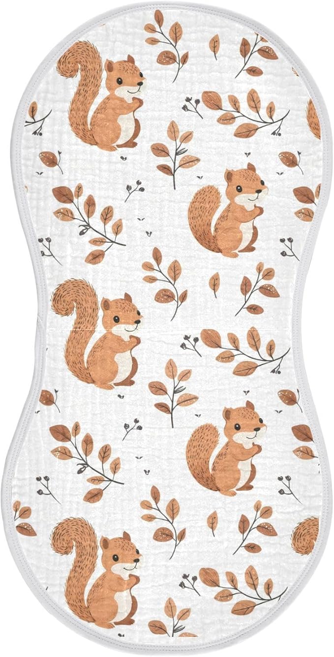 vvfelixl Muslin Burp Cloths Cute Squirrel with Tail Baby Washcloths for Baby Girl Boys 2 Pack