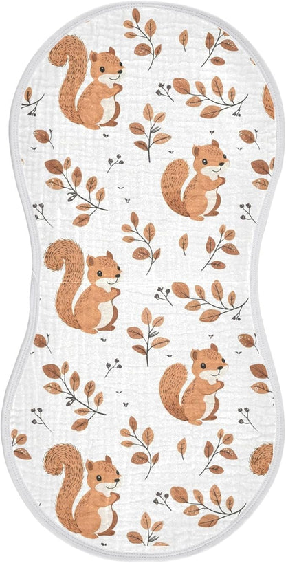 vvfelixl Muslin Burp Cloths Cute Squirrel with Tail Baby Washcloths for Baby Girl Boys 2 Pack