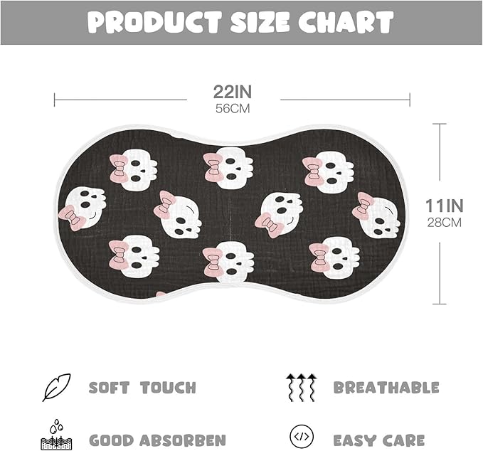 vvfelixl Muslin Burp Cloths Skulls Bow Halloween Baby Washcloths for Baby Girl Boys 2 Pack