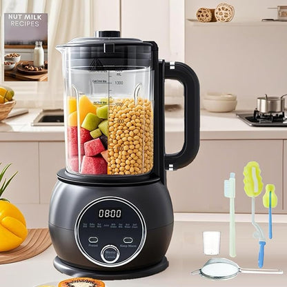 10 in 1 Nut Milk Maker Hot Blender,51oz Homemade Soy, Almond,Oat,Plant Based,Baby Food Maker 20 Blades,Automatic Soybean Machine with 24H Delay Start/Keep Warm8H/Boil Water&Auto Clean