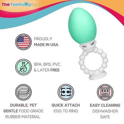 The Teething Egg and Grippie Ring - Baby Development Toys, Teether for 3, 4, 6, 12 Up to 18 Months Old Boy or Girl, Sensory Toys, A Baby Registry Must Have, Gray
