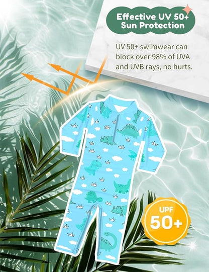 weVSwe Baby Toddler UPF 50+ Sun Protection Rash Guard Long Sleeve Swimsuit with Crotch Zipper