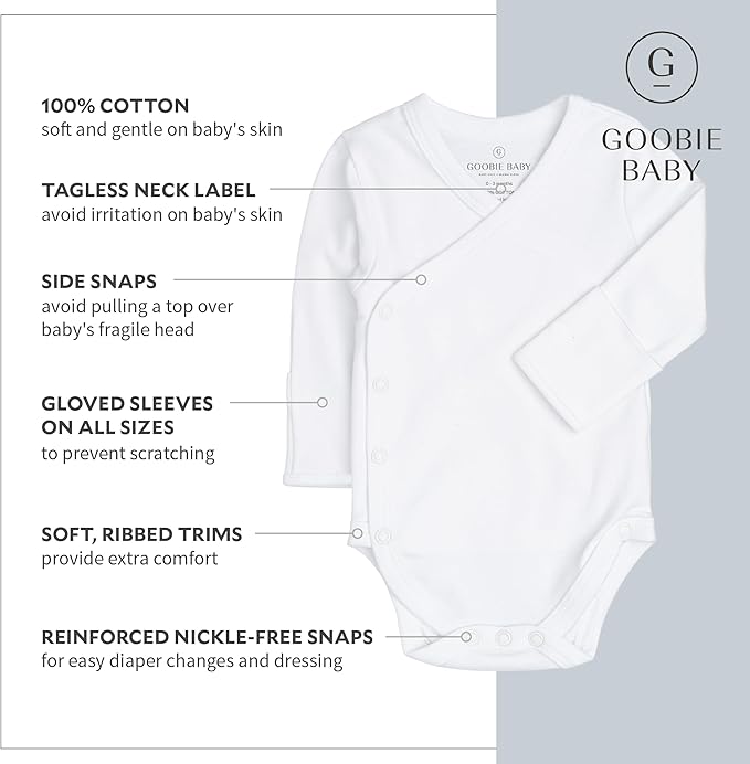 Baby Side Snap Bodysuit Set, 100% Cotton Boy Girl Unisex Kimono Onesie, 4 Pack