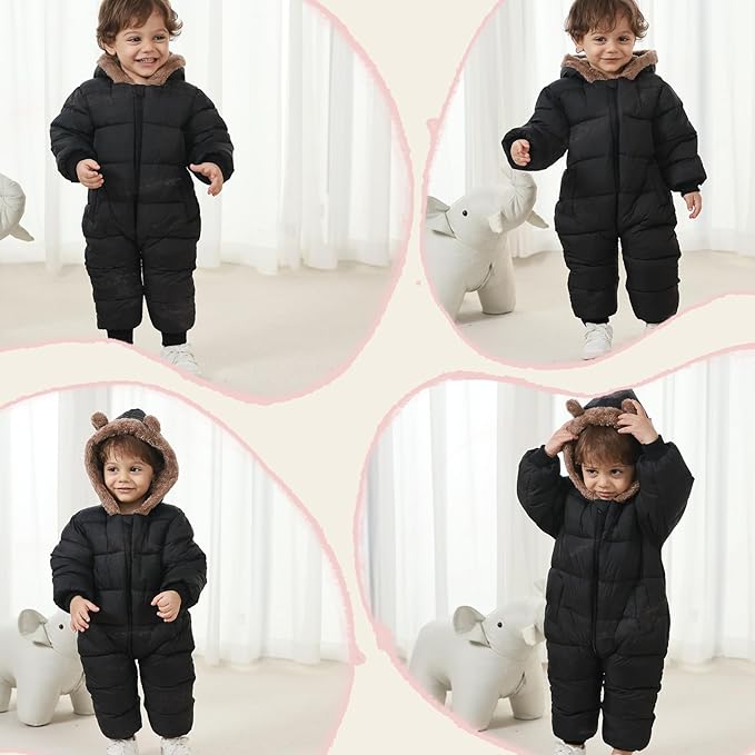 Baby Boys Girls Snowsuit Winter Clothes Suit Hooded Jumpsuit Romper Bear Outfit Infant Warm Coat Outwear Overcoat