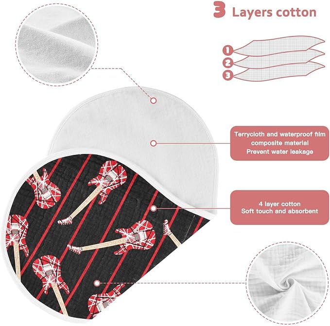 vvfelixl Electric Guitar Burp Cloths for Baby Boy Girls Baby Washcloths Burp Rags 1 Pack Black