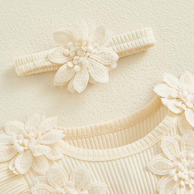 Infant Baby Girl Lace Romper Baby Tulle Dress Romper Flowers Bodysuit Spring Summer Festival Clothes with Headband