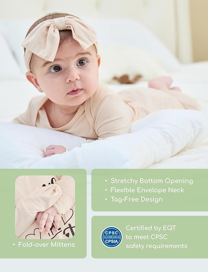 PATPAT Baby Sleeper Gown with Bamboo Viscose for Newborn Girls Boys, Knotted Nightgown with Mittens for Infant Home Coming