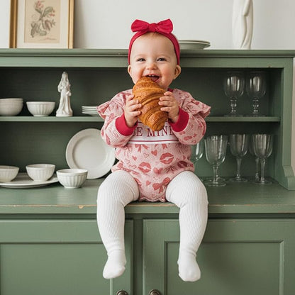 Newborn Baby Girl Valentines Day Outfit Ruffles Bow Footie Long Sleeve Romper Jumpsuit Bodysuit Overalls Fall Clothes