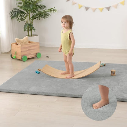 Baby Play Mat for Floor,1.3" Thick Elasti-Foam 50"×74" Playpen Mat for Tummy Time,Water Repellent Soft Coral Velvet for Toddler,Infant,Kids,Non-Slip Backing Safe for Crawling(Light Grey)