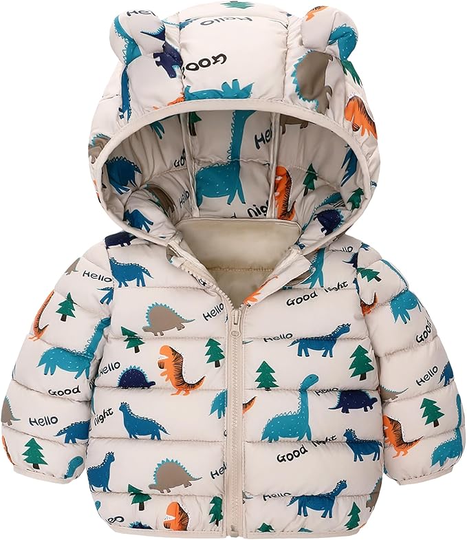 Happy Cherry Infant Baby Cute Cartoon Prints Winter Jacket Bear Ear Hood Warm Puffer Coat 6M-4T