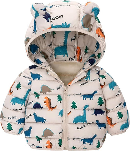Happy Cherry Infant Baby Cute Cartoon Prints Winter Jacket Bear Ear Hood Warm Puffer Coat 6M-4T