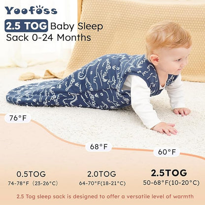 Yoofoss Baby Sleep Sack 0-6 Months, TOG 2.5 Baby Wearable Blanket with 2-Way Zipper, 100% Organic Cotton Fabric Winter Newborn Sleeping Sack, Warm Soft Comfy