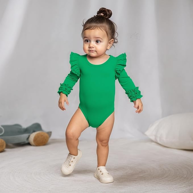 Baby Girl Solid Color Romper Infant Ruffle Sleeve Bodysuit One Piece Outfit Toddler Jumpsuit clothes