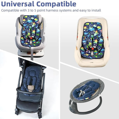 Infant Car Seat Insert Cushion, Baby Car Seat Head Body Support for Girls & Boys, Reversible Newborn Car Seat Insert with 2 Extra Strap Paddings, Premature Car Seat Cushion, Dinosaur