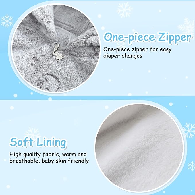 Fairy Baby Newborn Baby Bear Onesie Thin Fleece Footie Romper Snowsuit Hooded Jumpsuit Bodysuit Winter Outwear Boy Girl 0-12M