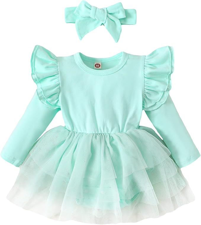 Baby Girl Clothes Infant Ruffle Sleeve Romper Dress Newborn Solid Tutu Skirt Sets Jumpsuit Headband Outfit