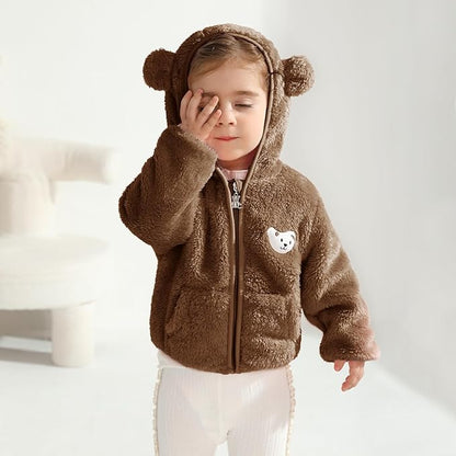 Baby Boys Girls Fleece Jackets Zip Up Hoodies Cute Bear Coats Fall Winter Fuzzy Jacket Newborn Boys Girls Outwear