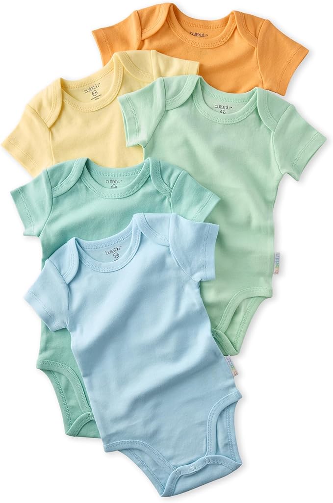 Avery 5-Pack Short Sleeve Bodysuits 100% Organic Cotton for Baby Boys & Girls