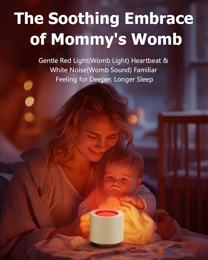 White Noise Machine: Red Light Therapy Sleep Sound Machine with 38 Soothing Sounds & Calming Womb Soother Shusher, Memory Function, Dimmable Nursery Night Light with Timer for Baby Adult Gift