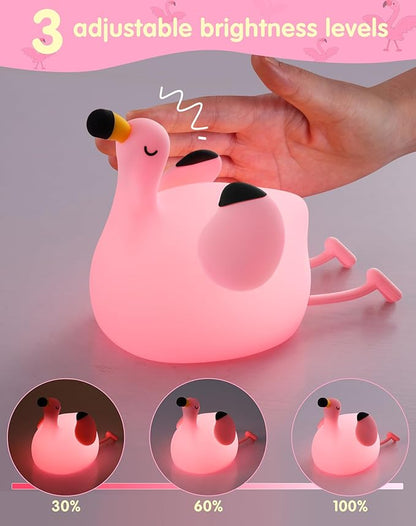 YISUN Flamingo Night Light for Kids, Soft Silicone Nursery Night Lamp Rechargeable LED Bedside Lamp with Timer, 3 Level Dimmable Cute Night Lights for Bedroom, Living Room, Dining, Gift