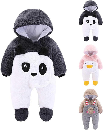 Fuzzy Bunting Suit for Baby Sherpa Jumpsuit Fluffy Animal Onesie Footed Hoodie Plush Romper Newborn Cute Winter Outfits