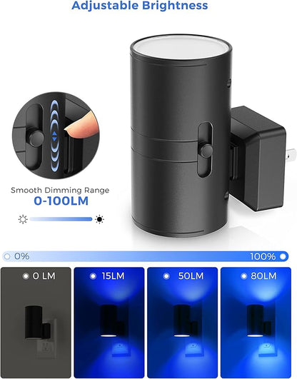 L LOHAS LED Blue Night Light, Night Lights Plug into Wall, Dimmable Nightlight, Light Sensor, Calm Blue Nightlights for Bluey Bathroom Decor, Home Decor, Party, Holiday, Bedroom, Hallway, 2 Pack