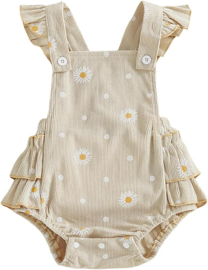 Thorn Tree Baby Girl Summer Clothes Newborn Outfit Ruffle Romper Infant Baby Dress Bow Headband Solid Cute Outfits Girls