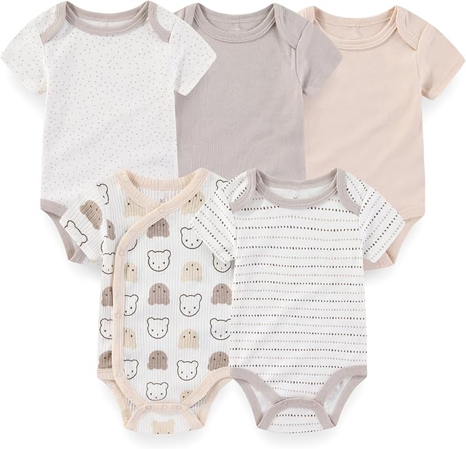 Baby Boy Girl Bodysuit 5 Pack Cotton Short Sleeve Romper Soft Baby Clothes Outfit 0-12 Month