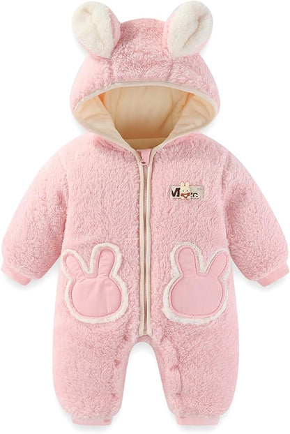 JiAmy Baby Fleece Snowsuit Newborn Hooded Winter Outfits Infant Boys Girls Hooded Zipper Jumpsuit Romper