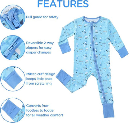 Baby Rompers Long Sleeve Mittens Cuff 2 Way Zipper Soft Footless Sleeper One-Piece Romper