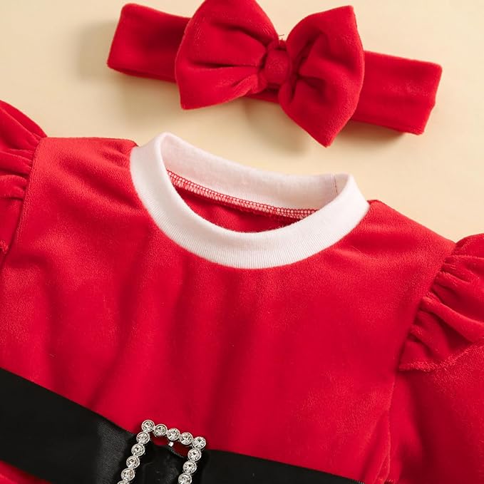 Newborn Infant Baby Girl Christmas Clothes Santa Claus Romper Dress Fur Trim Velvet Jumpsuit Bodysuit Hat Costume