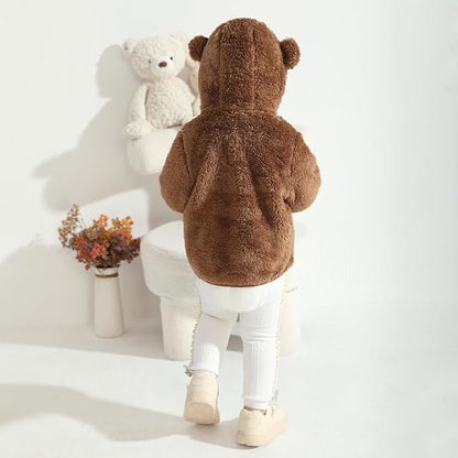 Baby Toddler Boys Girls Fleece Jacket with Hood Zip Up Cute Bear Coats for Infant Boys Girls Fuzzy Jacket with Ear 1-5T