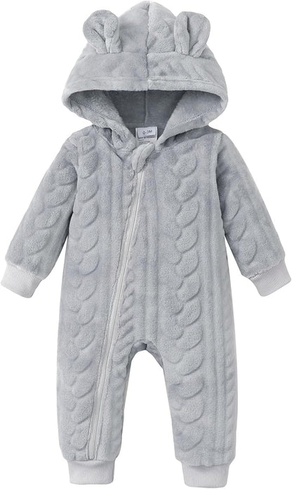 Saeaby Newborn Baby Girl Boy Clothes Fall Winter Infant Long Sleeve Fleece Jumpsuit Romper Hooded Baby Snowsuit Bear Outfit