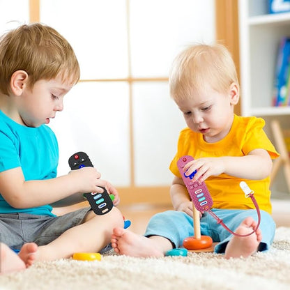 SOLIFEGOBLE 2 Pack Toy Remote for Baby,Silicone Remote Teether for Babies,Baby TV Remote Toys,Infant Chew Toys for Babies Chew Toys (Black + Pink)