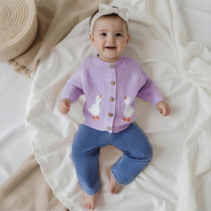 Baby Girl Cardigan Sweater Toddler Goose Embroidered Button Down Knit Sweaters Fall Winter Knitwear Jacket Clothes