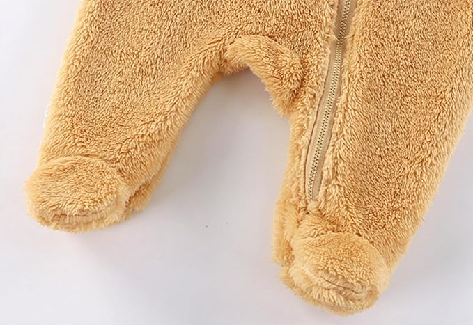 CAHL&FAUO Newborn Snowsuit Baby Cartoon Bear Onesie Warm Fleece Hooded Romper Jumpsuit