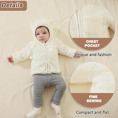 Baby Infant Boys Girls Winter Coat with Fold-Over Mittens Fleece Outwear Jacket Warm Clothes Bear Hooded