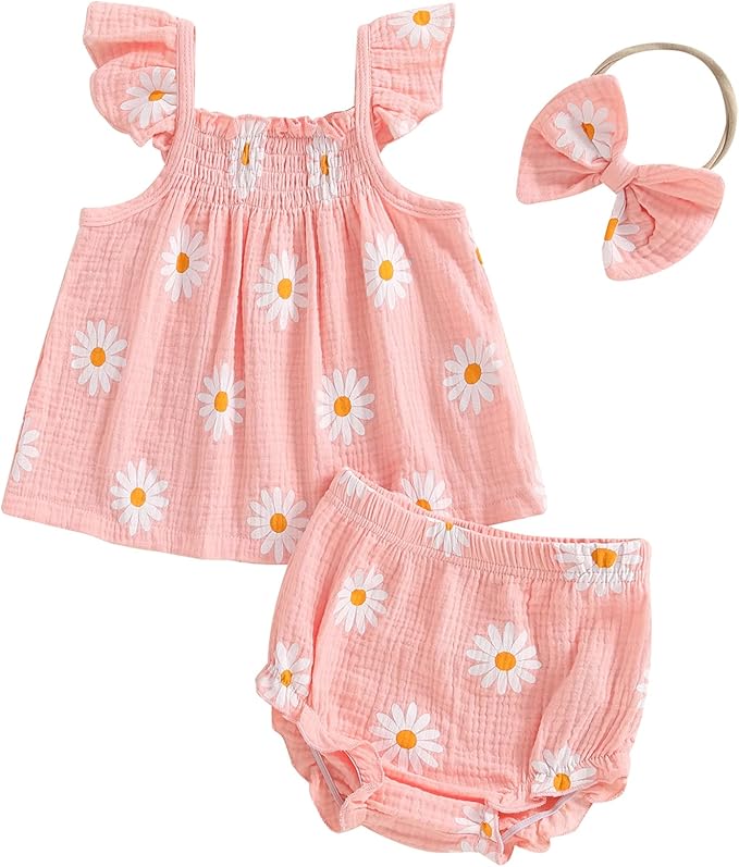 Mubineo Baby Girl Summer Clothes Cute Ruffle Tops Dress Shorts Outfits Set Infant Toddler Shrit Bloomers Princess Outfit